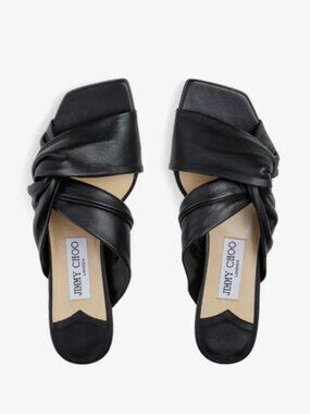Jimmy Choo | Narisa Black Leather Twist Flat Sandals | IT/EU 42